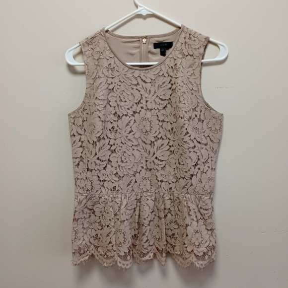 NWT J.crew Lace Peplum Top Sleeveless | Faded beige teak;  size 4 tall - Picture 7 of 16
